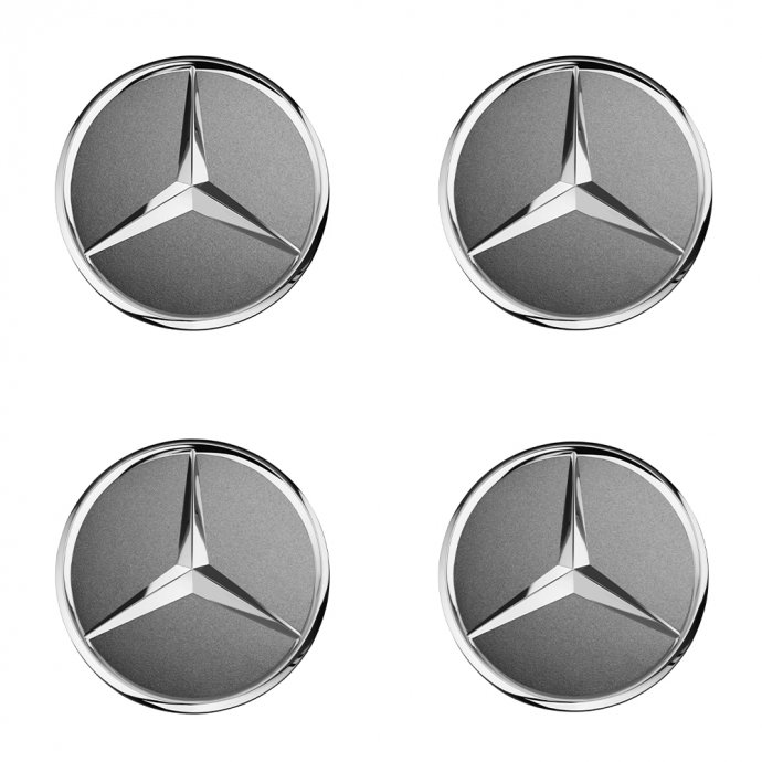 Mercedes-Benz Radnabenabdeckung-Set, Stern erhaben tantalgrau, 4 Stück 