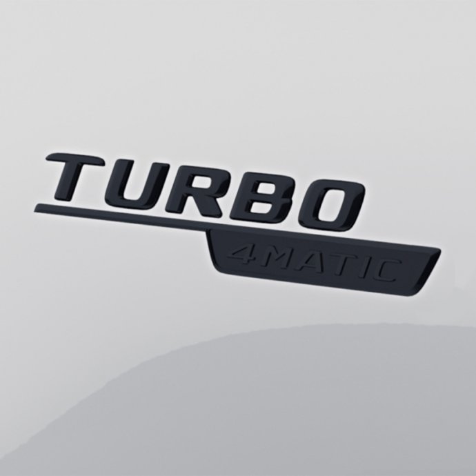 Mercedes-AMG Schriftzug "TURBO 4MATIC", schwarz, Kotflügel vorne rechts, A-Klasse (177), CLA (118), GLA/GLB (247) 