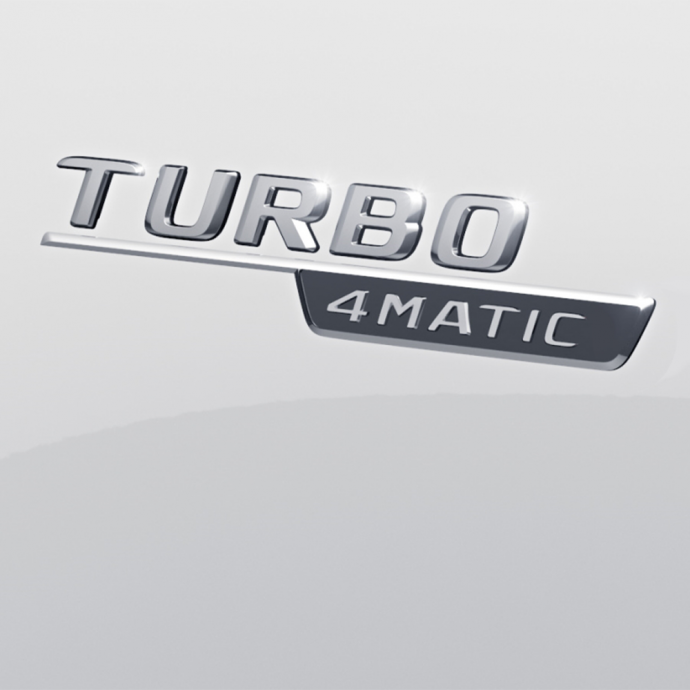 Mercedes-AMG Schriftzug Set "TURBO 4MATIC" silberchrom Kotflügel vorne 