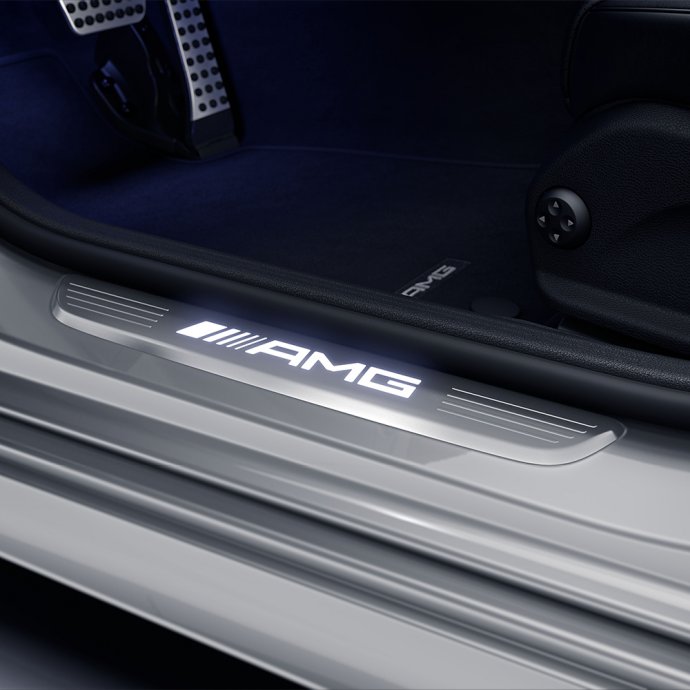 Mercedes-AMG Wechselcover für beleuchtete Einstiegsleiste, 2er-Set vorne, silber, AMG GT / CLS 
