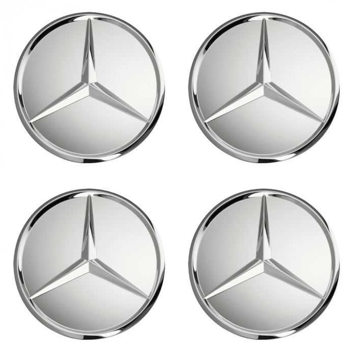 4 Mercedes-Benz Radnabenabdeckungen Stern erhaben verchromt 