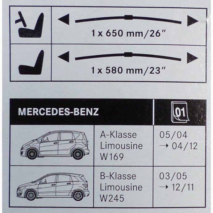Mercedes-Benz, Mercedes-Benz Teilesatz Wischerblätter Wischerset Fahrer-  und Beifahrerseite A-Klasse (W169), B-Klasse (W245)