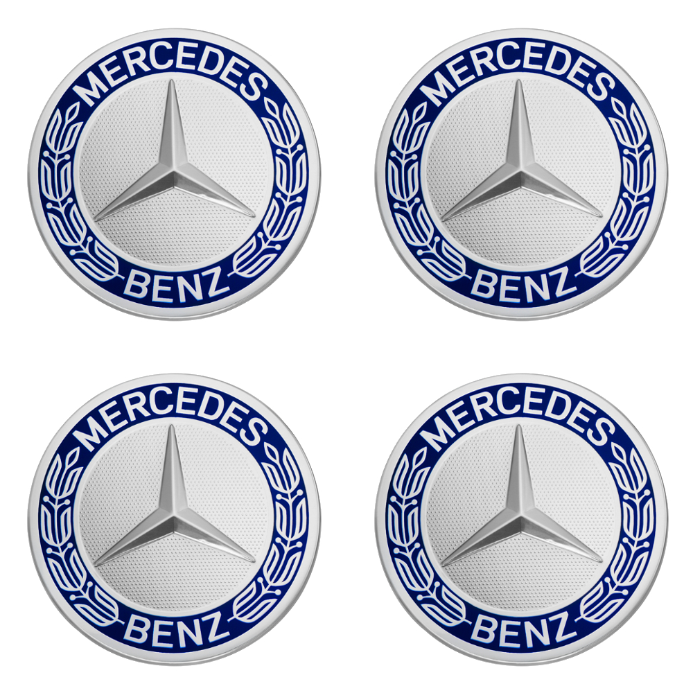 Original Mercedes-Benz Lorbeerkranz Nabendeckel Radnabendeckel Blau Satz NEU 